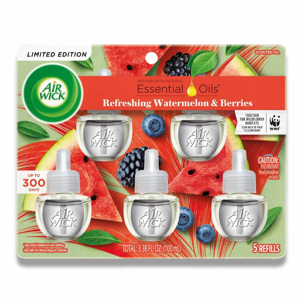 Air Wick - Plug-in Scented Oil Refill, Refreshing Watermelon & Berry, Air Freshener  3.38 Oz - (5 Ct Each) - 5 Pack - Image 2