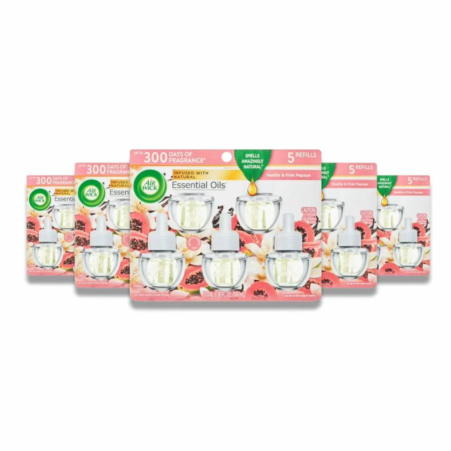 Air Wick - Scented Oil, Vanilla & Pink Papaya - 3.38 Oz -(5 Ct Each) - 5 Pack