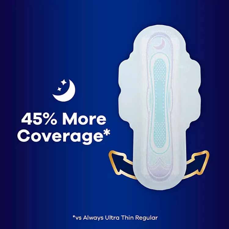 Always - Ultra Thin Size 4 Overnight Pads With Wings, Unscented - 80 Ct - Image 3