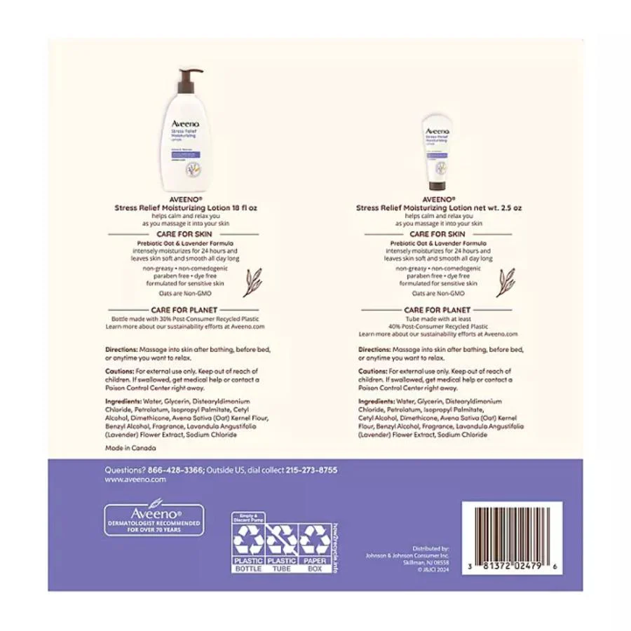 Aveeno - Stress Relief Body Lotion - 18 Oz - 2 Pack + 2.5 Oz Tube - Image 2