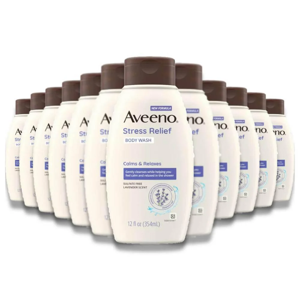 Aveeno – Stress Relief Body Wash, Lavender, Chamomile & Ylang-Ylang, 12 oz – 12 Pack