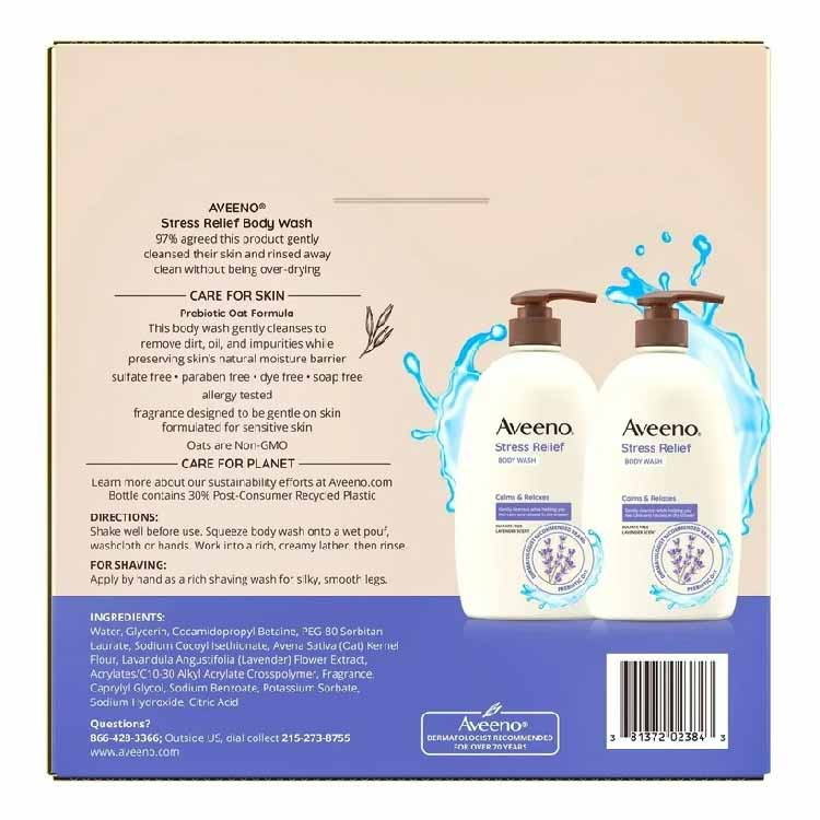 Aveeno - Stress Relief Body Wash with Lavender & Chamomile, 33 fl. oz., 2 pk. - Image 3
