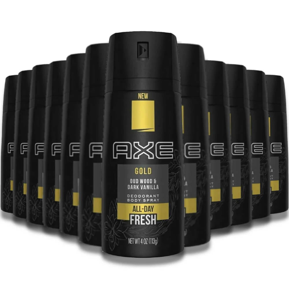 Axe - Body Spray Deodorant 4 oz Gold, Oud Wood & Dark Vanilla - 12 pack