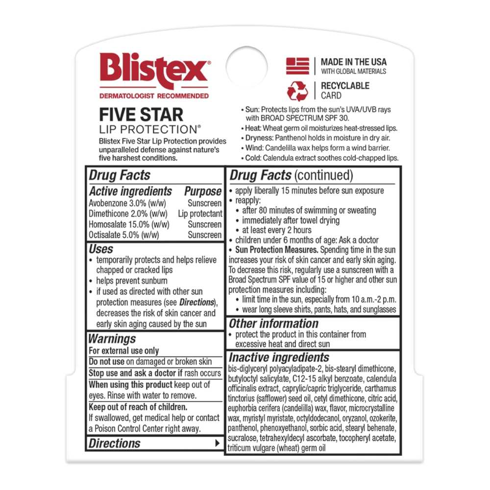 Blistex - Five Star Lip Protection SPF 30 - 0.15 Oz - 24 Pack - Image 3