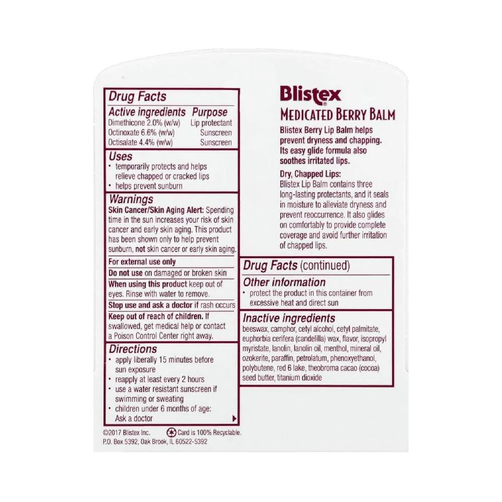 Blistex Medicated Lip Balm, SPF 15, Berry. 0.15 oz Tubes - 24  Pack - Image 2