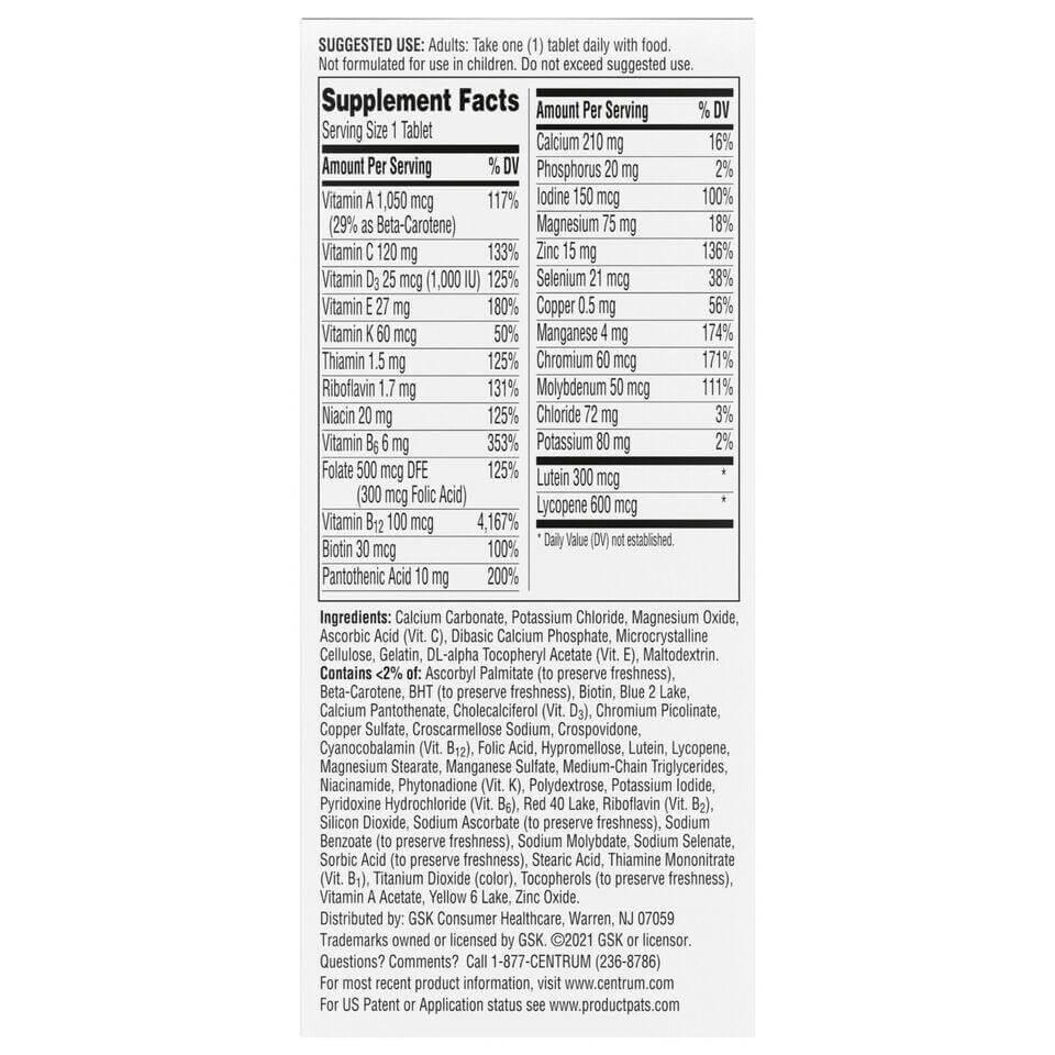 Centrum - Silver Men 50+ Multavitamin, Multimineral Supplement - 100 Tablets - 12 Pack - Image 3