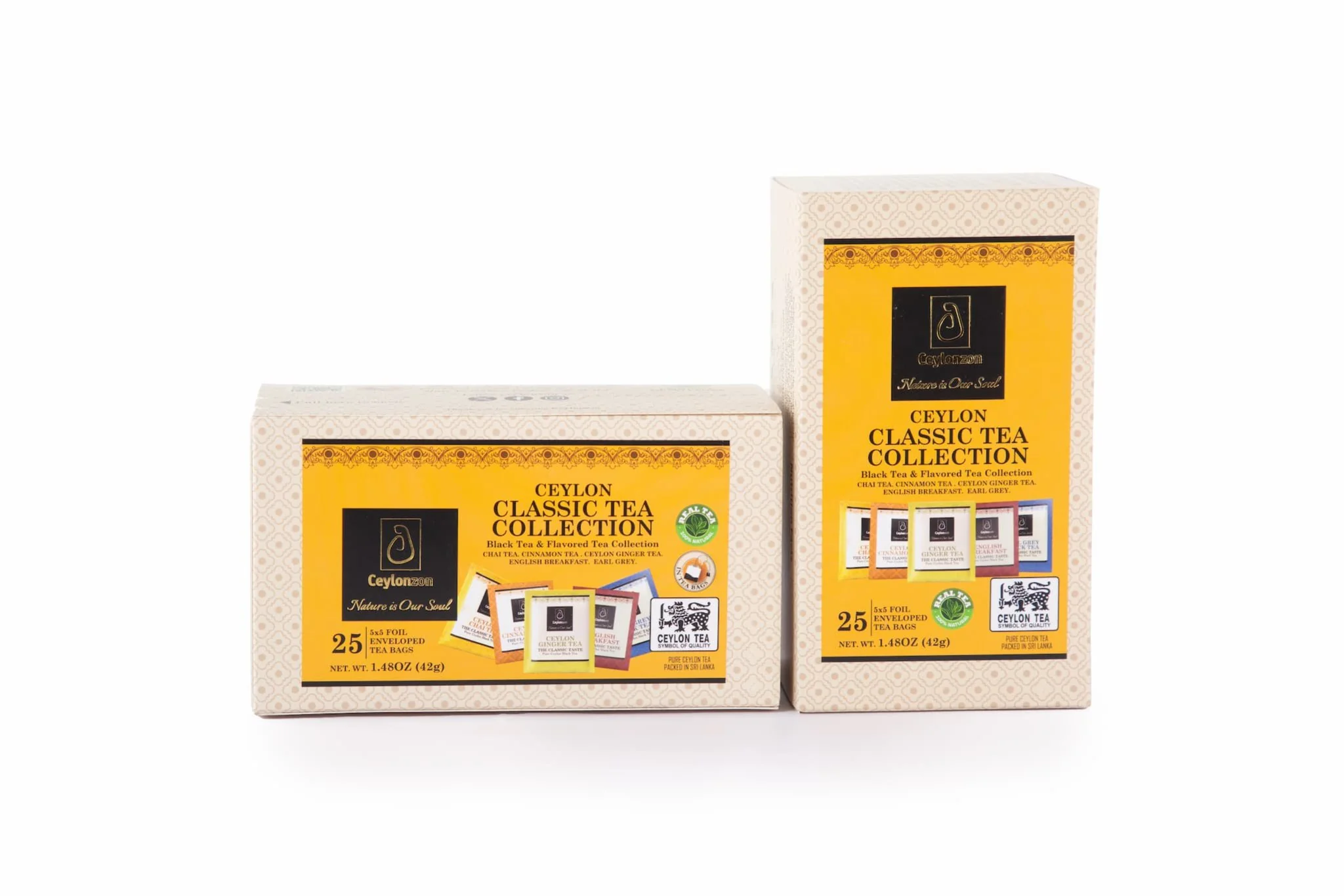 Ceylonzon - Collection Pack Cinnamon, Ginger, Earl Grey, Chai, English Breakfast - 25 Ct - 12 Pack