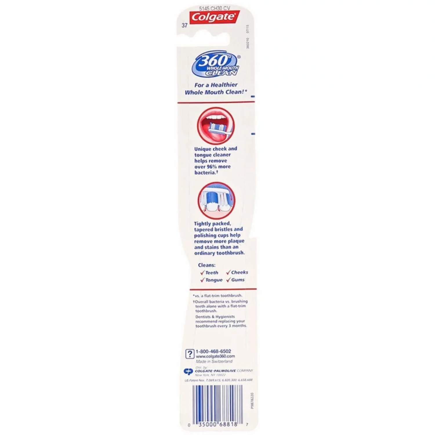 Colgate - 360° Toothbrush with Tongue and Cheek Cleaner, Medium - 72 Pack - Image 3