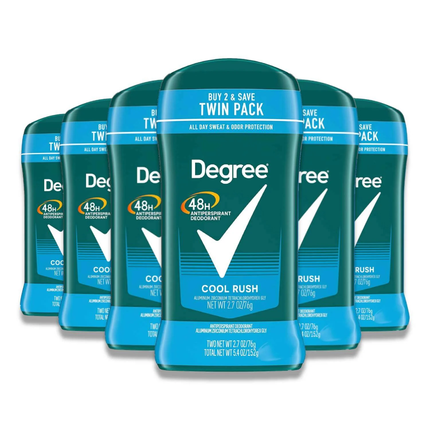 Degree Men Cool Rush Antiperspirant Deodorant 48h, 2.7 oz - 6 Pack (Twin Pack)