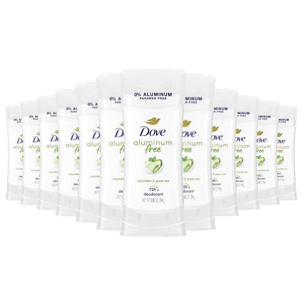 Dove - Beauty Cucumber & Green Tea Solid Deodorant Stick, Aluminum-Free - 2.6 Oz - 12 Pack