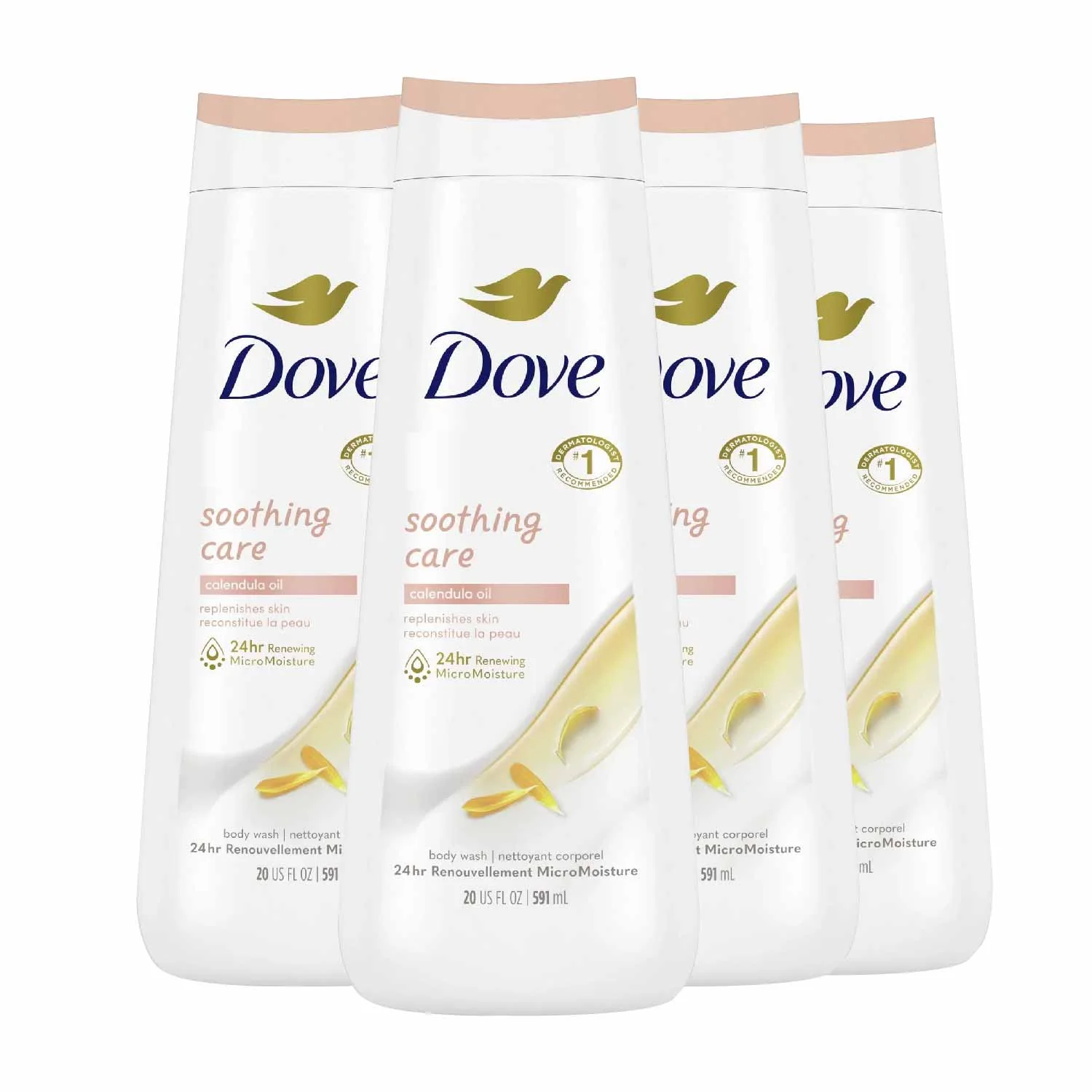 Dove - Soothing Care Body Wash with Calendula Infused Oils - 20 Oz - 4 Pack