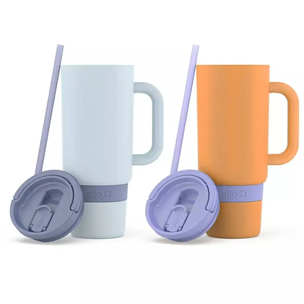Ello - Port Stainless Steel Tumbler with Handle, Light Wash and Orange - 40 Oz - 2 Pack - Image 2