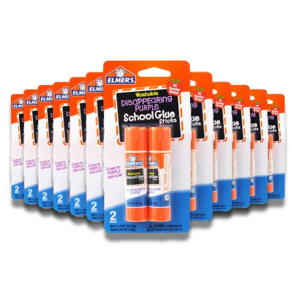 Elmer's - Washable Liquid School Glue White Disappearing Purple Stick - Twin Pack - 48 Pack