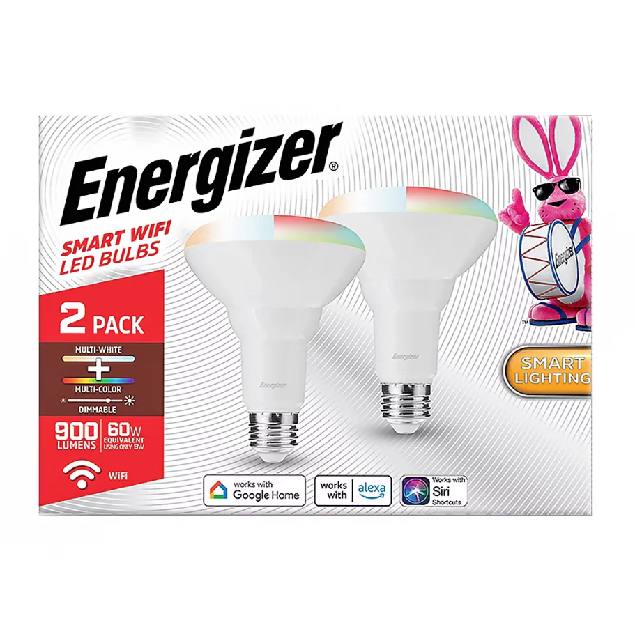 Energizer Connect Smart Wi-Fi BR30 LED Flood Light Bulb, White & Multi-Color, 2-Pack