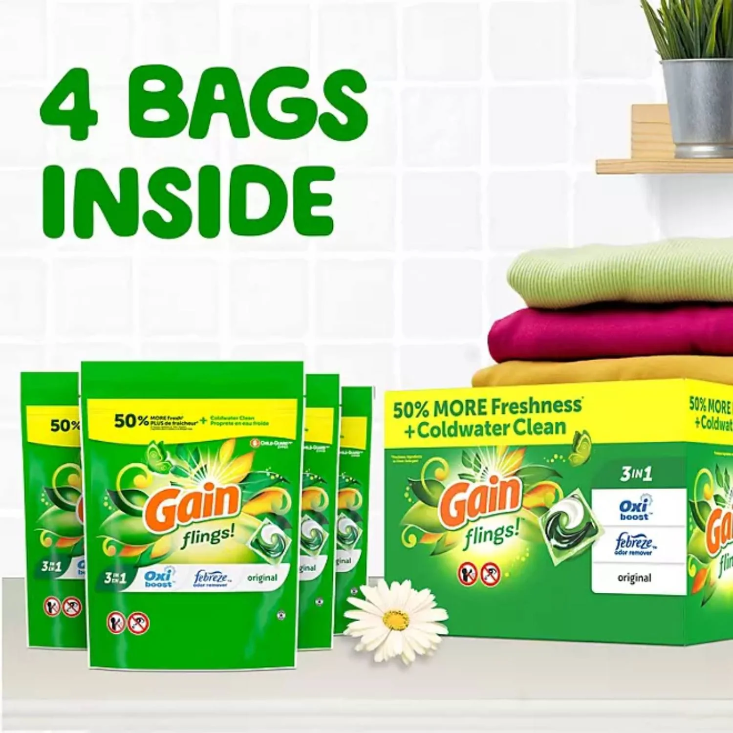 Gain Flings! Liquid Laundry Detergent Pacs, Original Scent - 152 ct - Image 3