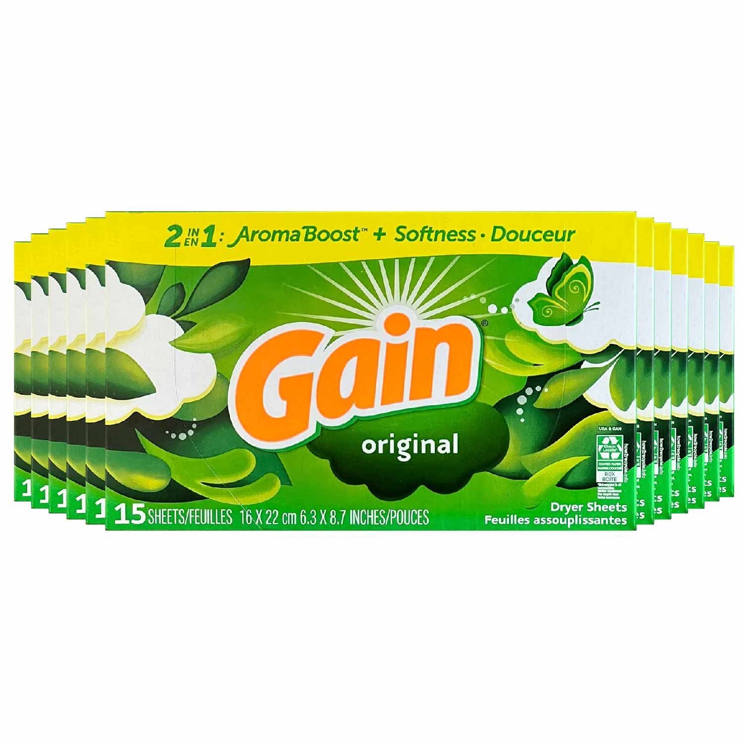 Gain - Original Dry Sheets 2in1 Aromaboost + Softness - 15ct - 15 Pack