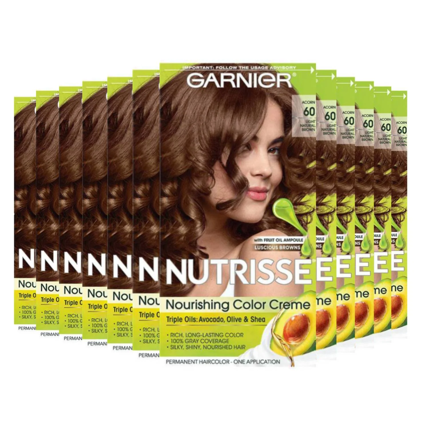 Garnier Nutrisse Nourishing Color Creme - Light Natural Brown 60 (Acorn) - 12 Pack