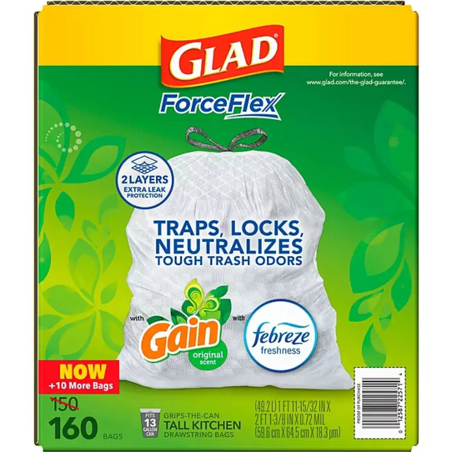 Glad ForceFlex 13-Gallon Kitchen Trash Bags, Gain Original Scent + Febreze - 160 Ct - Image 3