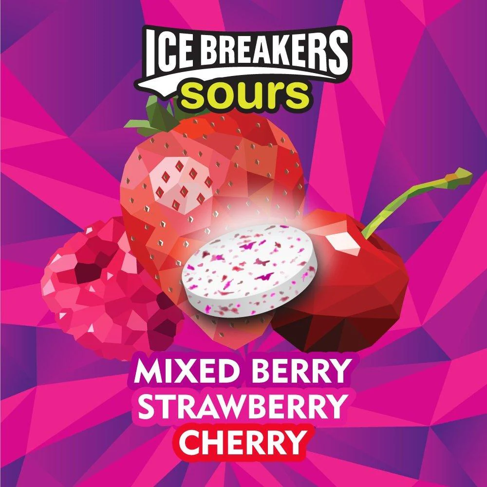 Ice Breakers Sours Sugar Free Mints, Mixed Berry, Strawberry, Cherry - 8 Pack - Image 3
