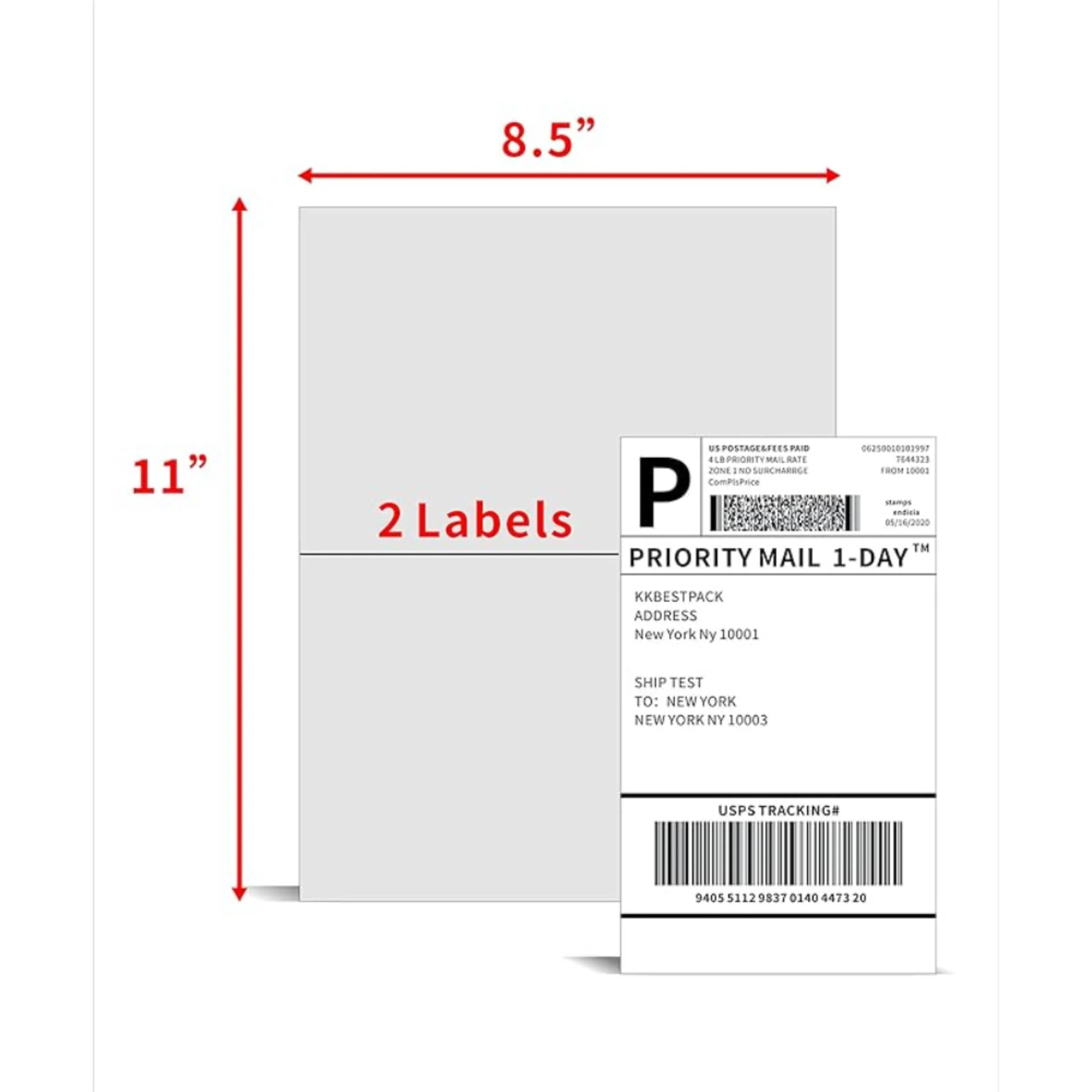 KKBESTPACK - Half Sheet Shipping Labels , 2 Per Page Self Adhesive Mailing Labels - 100 Sheets (200 Labels) - Image 2