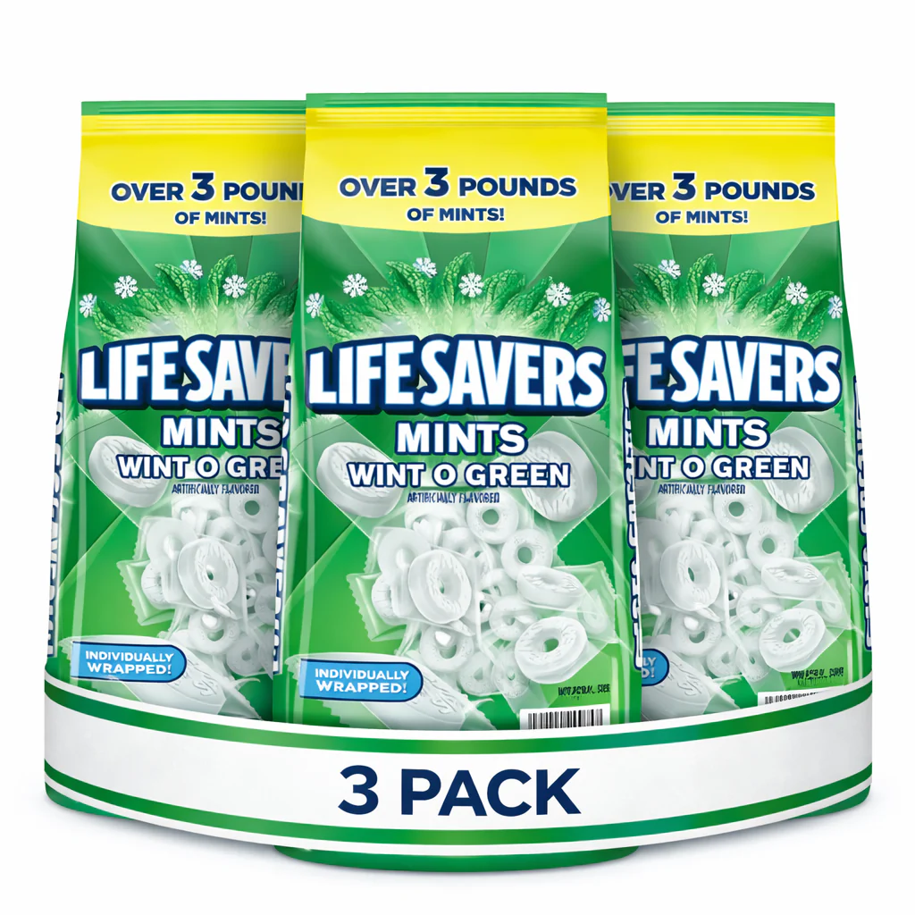 Life Savers Wint-O-Green Breath Mints Bulk Hard Candy, Party Size - 53.95 Oz - 3 Pack