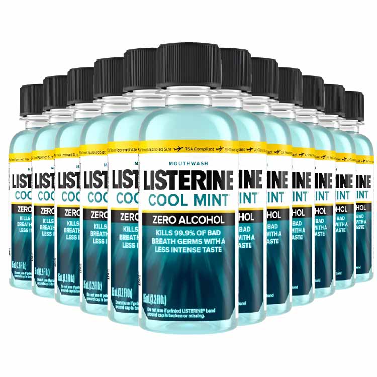 Listerine Cool Mint Mouthwash Zero Alcohol  3.2 oz - 24 Pack - Travel Size