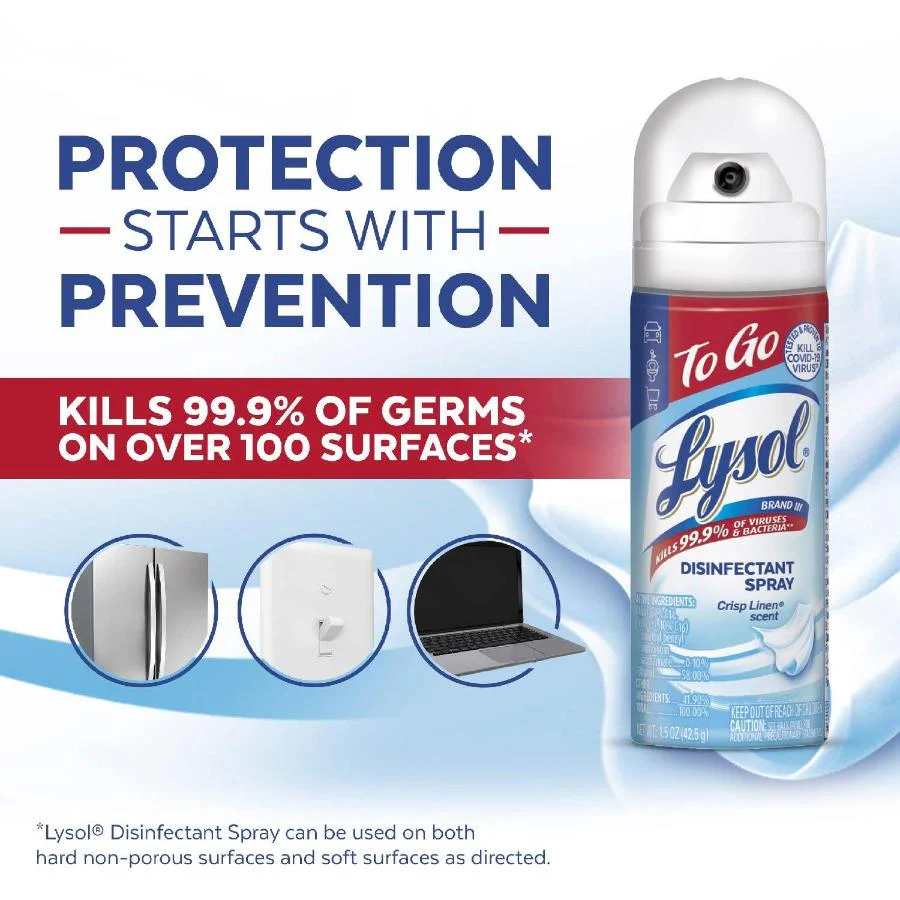 Lysol - Disinfectant Spray To Go, Crisp Linen - 1.5 oz - 12 Pack - Image 3