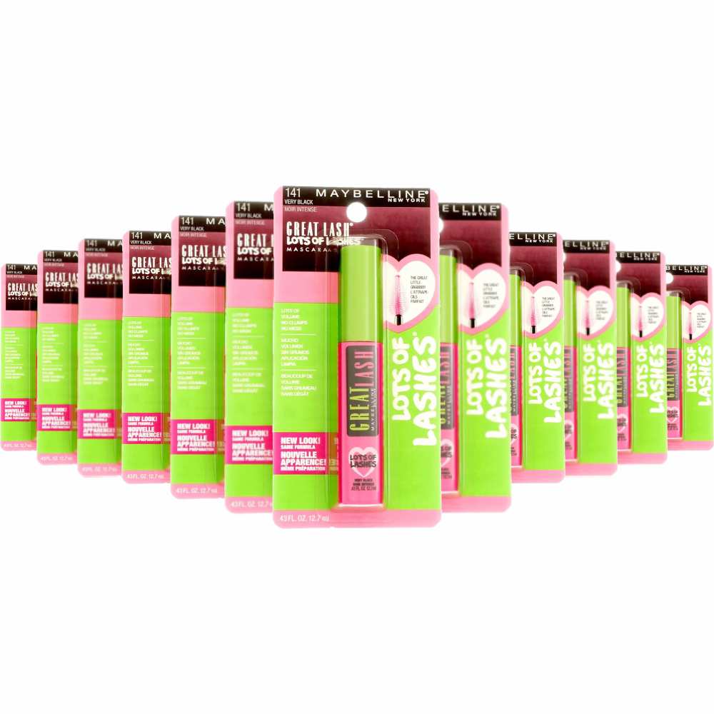 Maybelline - Great Lash Lots of Lashes Washable Mascara - #141 Very Black - 0.43 Oz, 3 Ct - 8 Pack (24 Units Total)