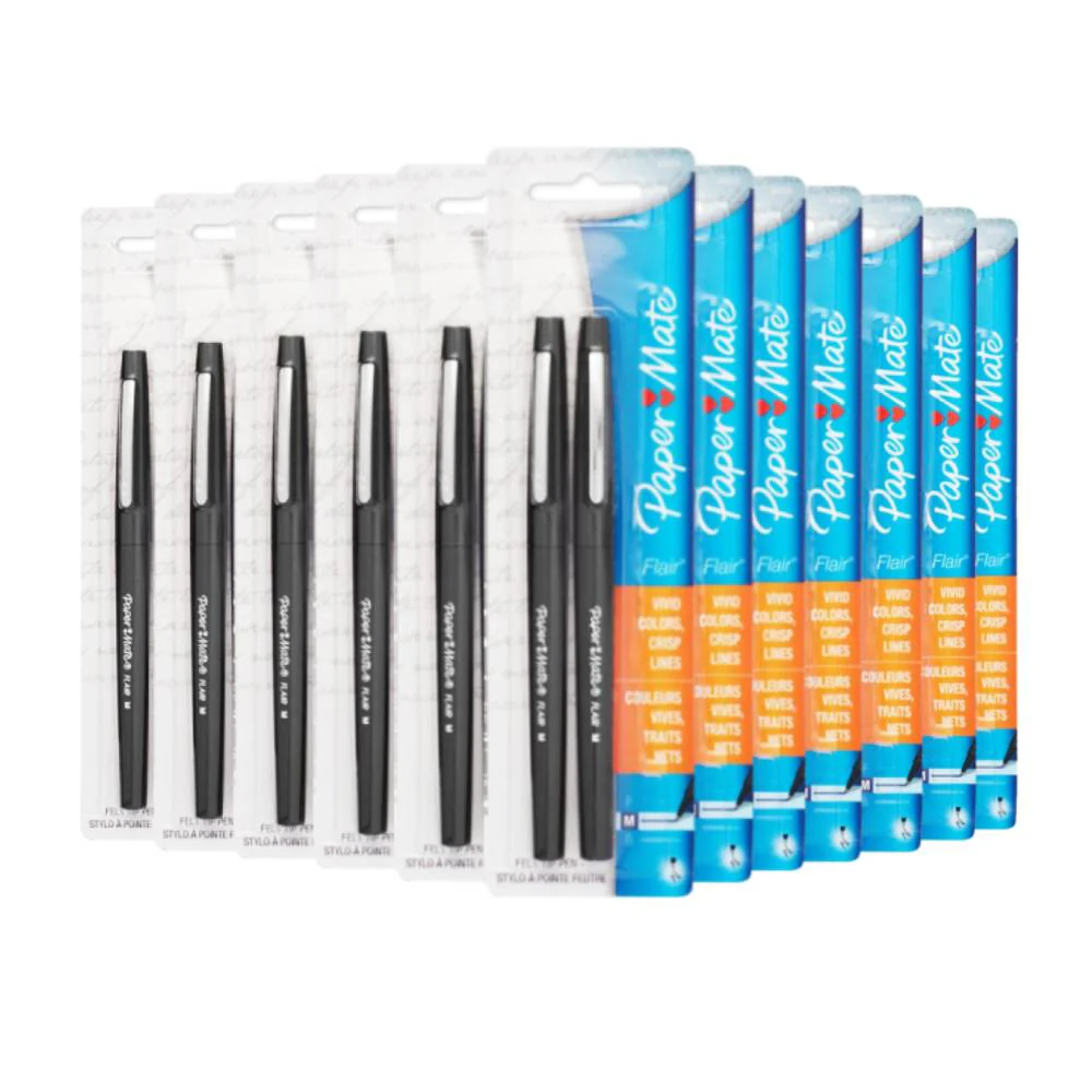 Paper Mate Flair Felt Tip Pens, Medium Point Black, 2 Count - 36 Pack