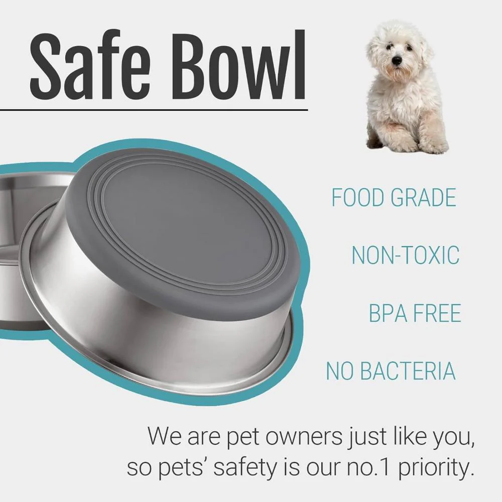 PEGGY11 - Stainless Steel Dog Bowls, Nonslip Rubber Bottom, Easy to Clean - 2 Pack - Each Holds 3.8 US Cup - Image 2