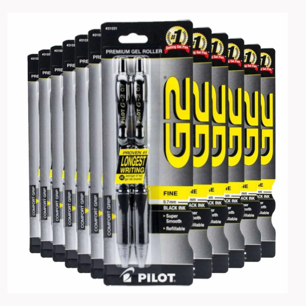 Pilot G2 Premium Retractable Gel Ink Pen Refillable Black Ink .7mm 2 ct ea - 12 Pack
