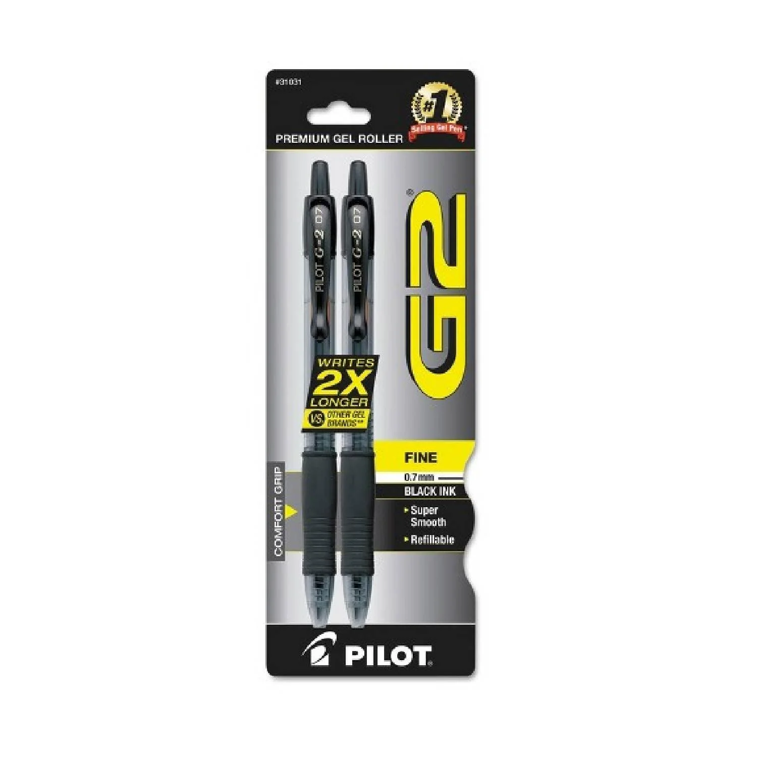 Pilot G2 Premium Retractable Gel Ink Pen Refillable Black Ink .7mm 2 ct ea - 12 Pack - Image 2