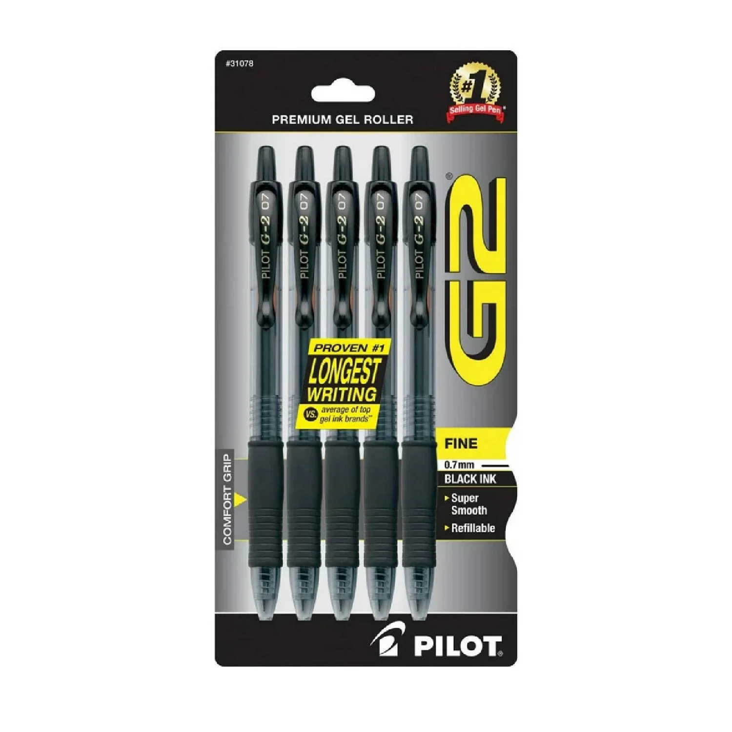 Pilot G2 Retractable Premium Gel Ink Roller Ball Pens, Fine Point, Black Ink 5 ea - 48 Pack - Image 2