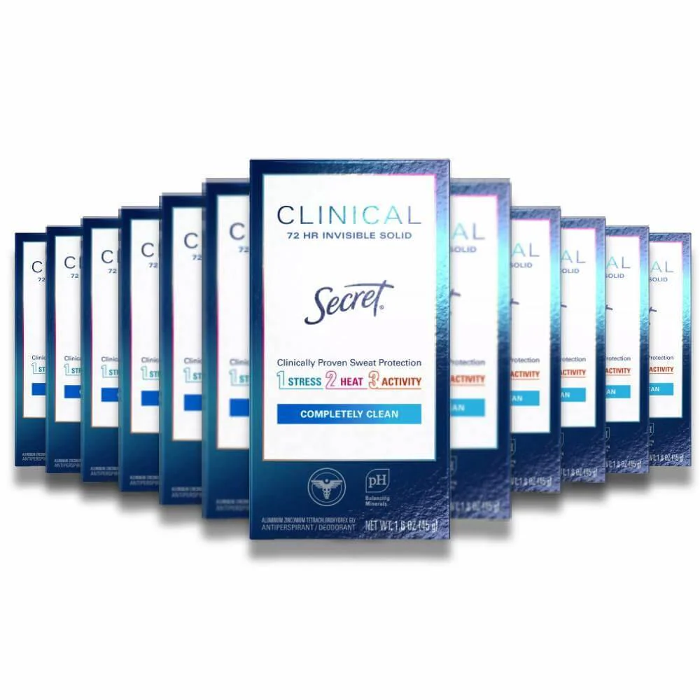 Secret - Clinical Strength Invisible Solid Completely Clean Antiperspirant & Deodorant 1.6 Oz - 12 Pack