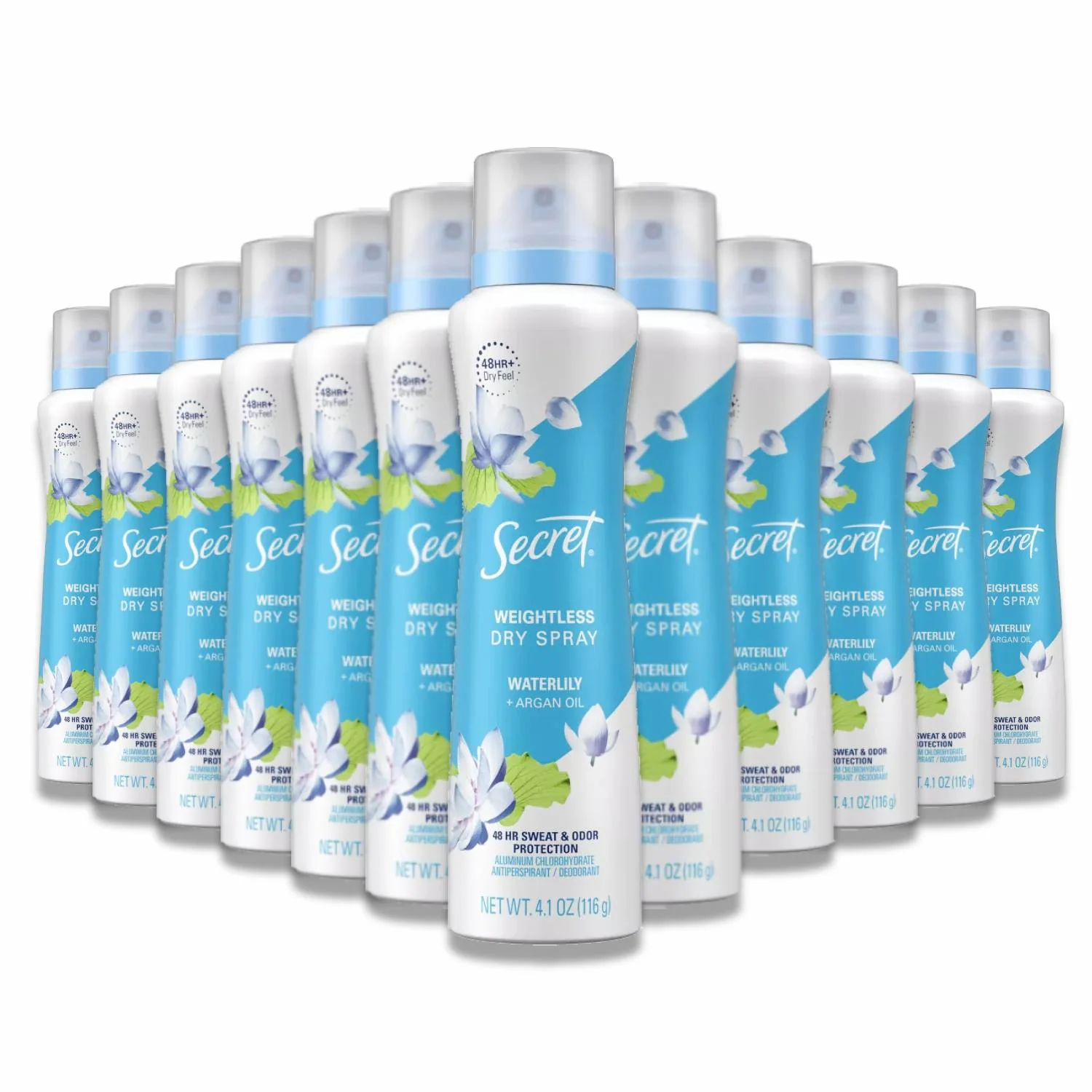 Secret - Dry Spray Antiperspirant Deodorant, Waterlily and Argan Oil - 4.1 Oz - 12 Pack