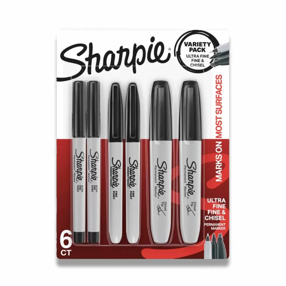 Sharpie - Permanent Markers Ultra Fine/Fine/Chisel Tip Black - 6 Count - 24 Pack - Image 2