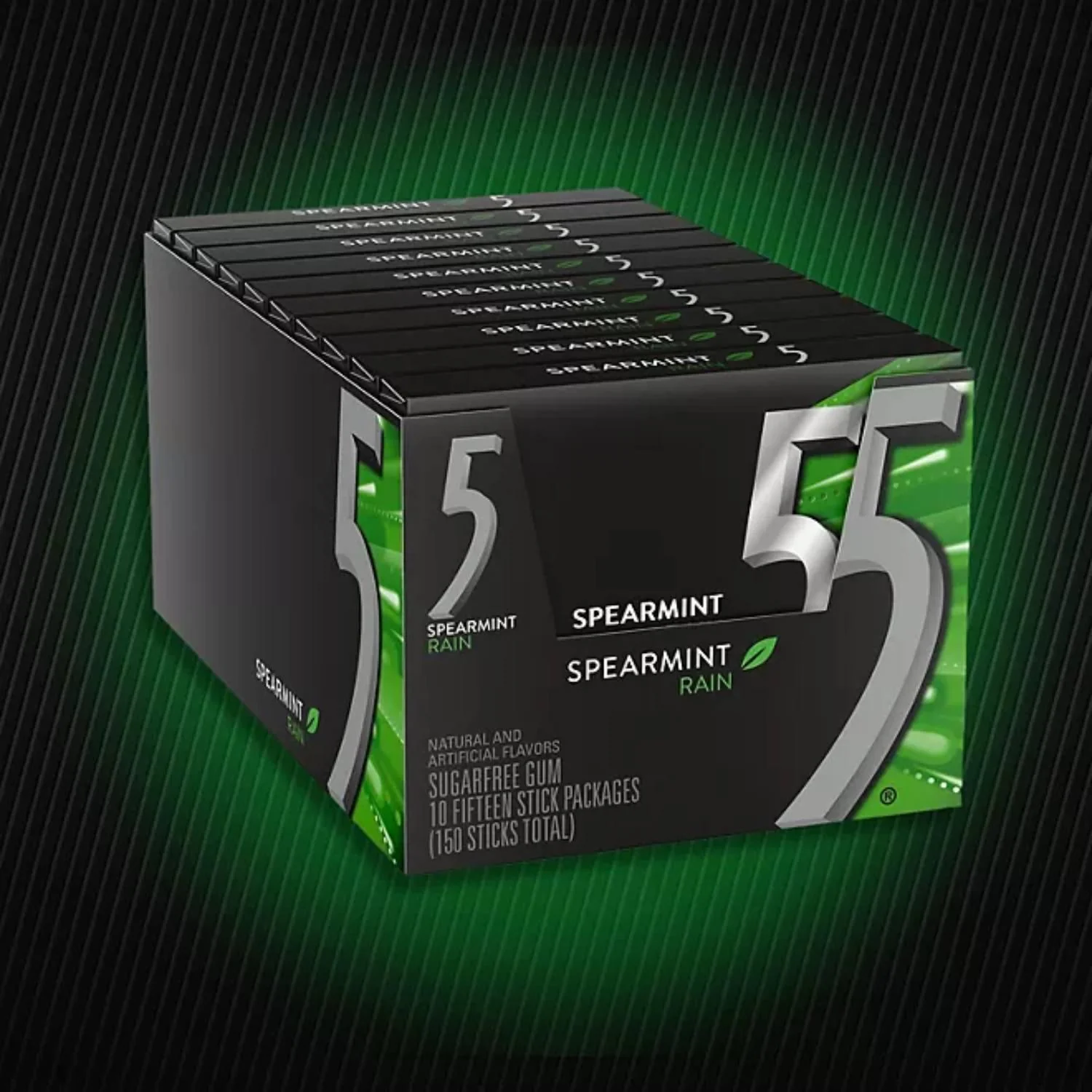 Wrigley's 5 Gum - Spearmint Rain Sugar Free Chewing Gum - 10 Fifteen Stick Packages - Image 2