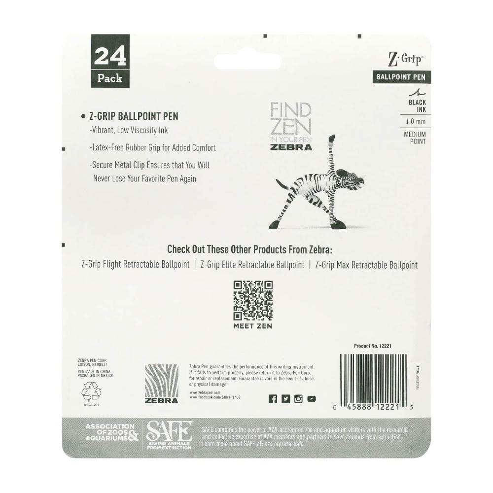 Zebra - Z-Grip Retractable Ballpoint Pen, Black Ink, Medium - 24 ct - Image 3