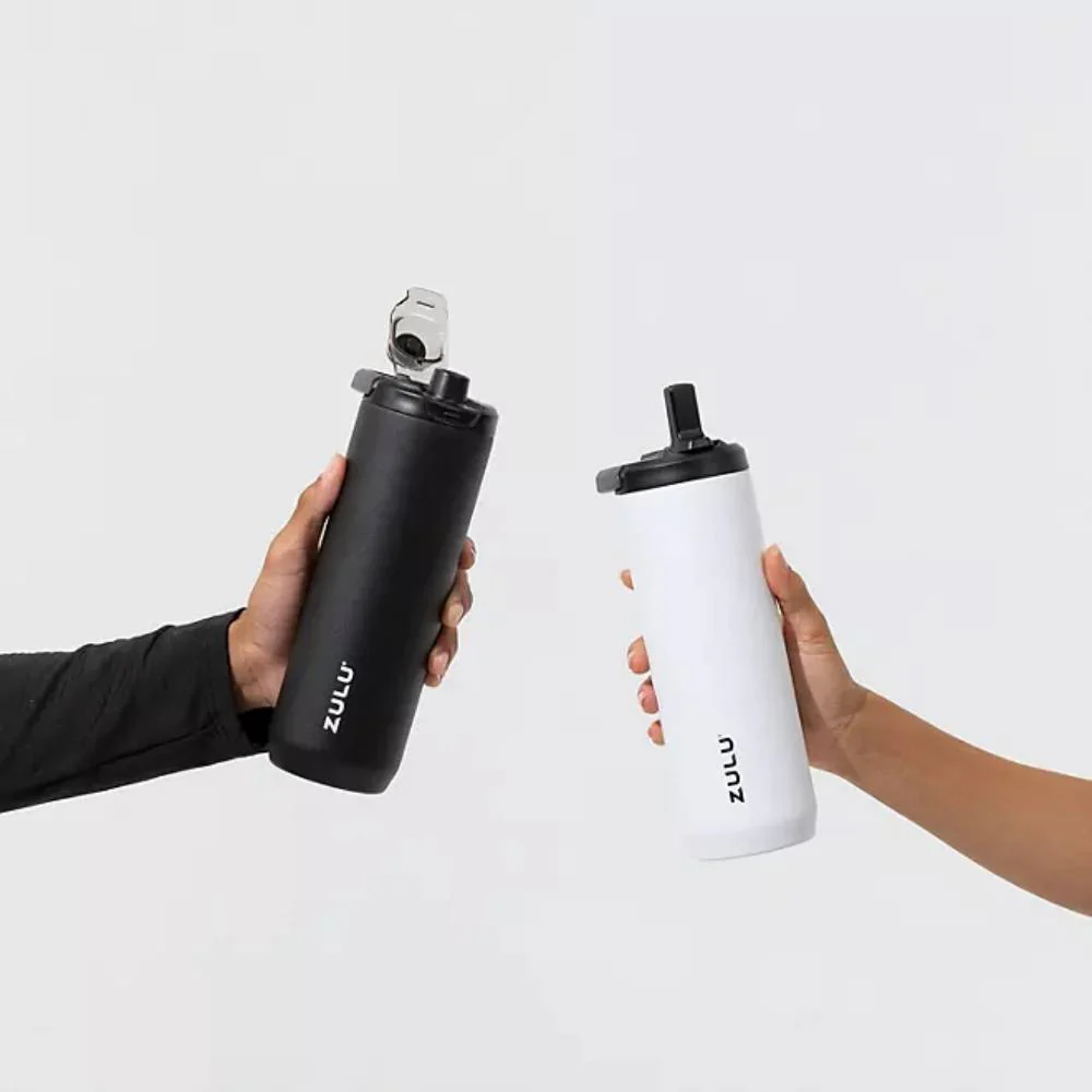 Zulu Base Stainless Steel Water Bottle , Includes 2 Extra Lids, Color Black/White - 24 Oz Each - 2 Pack - Image 2