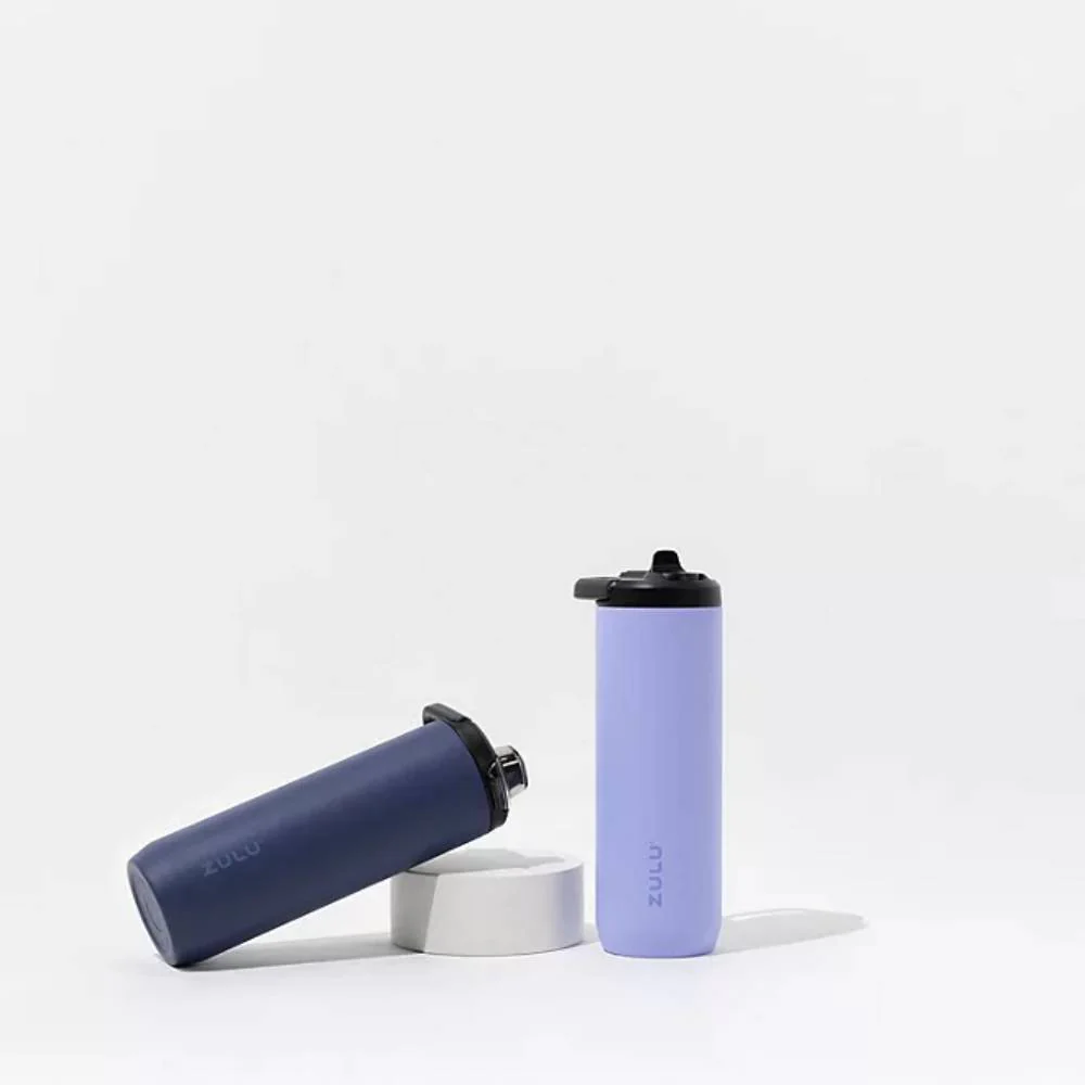 Zulu Base Stainless Steel Water Bottle , Includes 2 Extra Lids, Color Cornflower/Midnight - 24 Oz Each - 2 Pack - Image 2